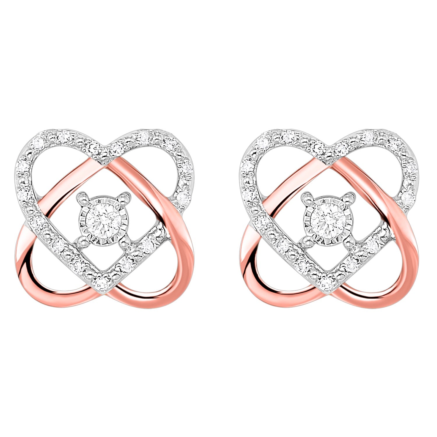 10k White and Rose Gold Earring 1/10ctw