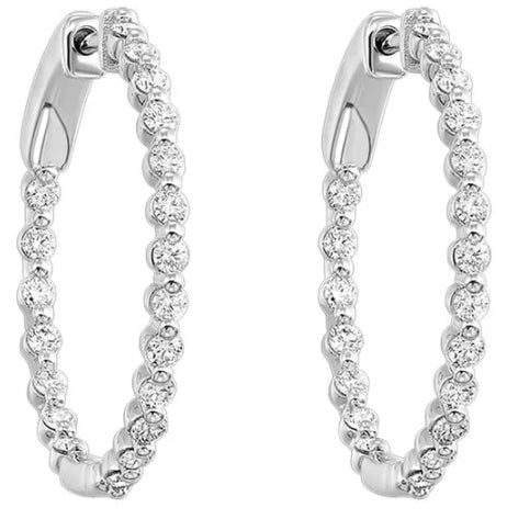 14k White Gold Diamond Inside-Out Hoop Earrings 1 CTW
