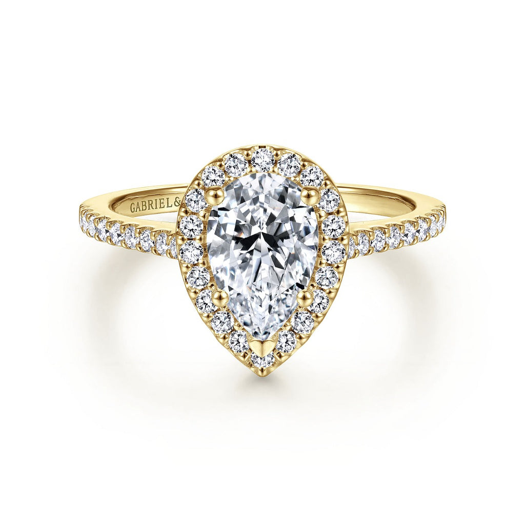 Carly - 14K Yellow Gold Pear Shape Halo Semi-Mount Ring
