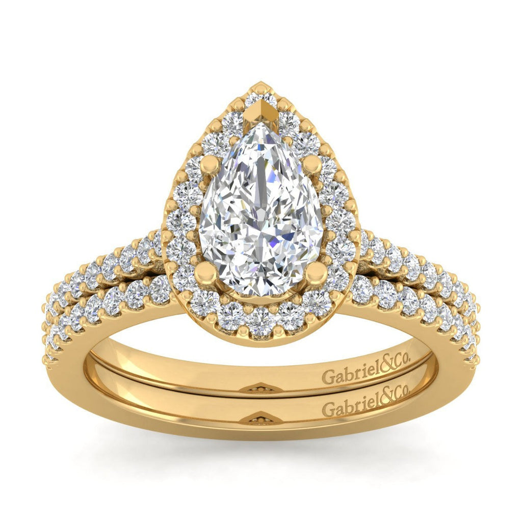 Carly - 14K Yellow Gold Pear Shape Halo Semi-Mount Ring