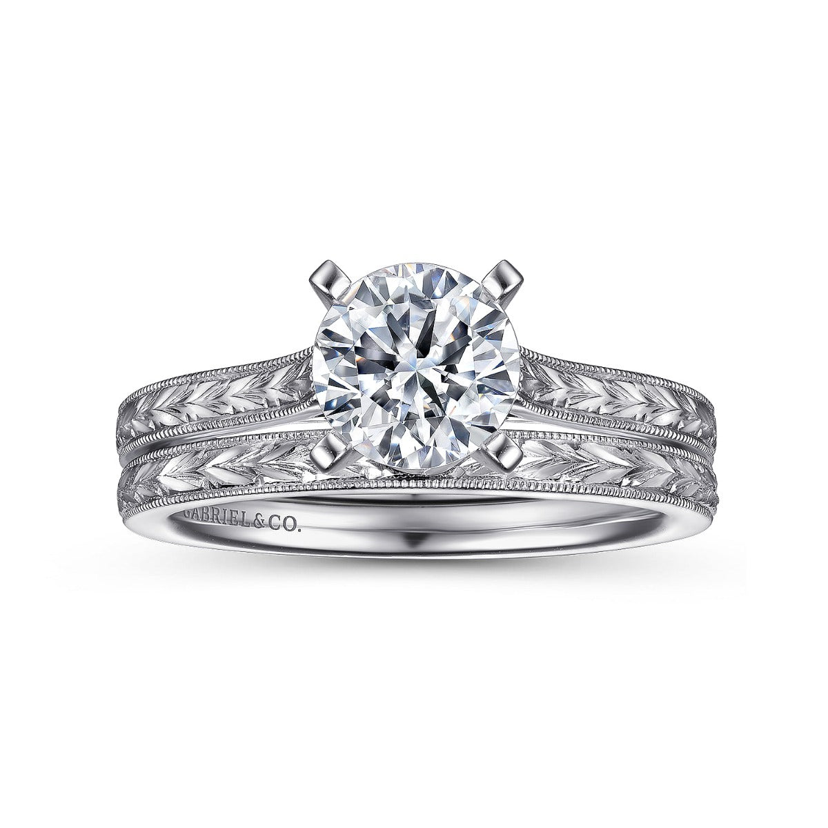 Alma - Vintage Inspired 14K White Gold Round Solitaire Semi-Mount Ring