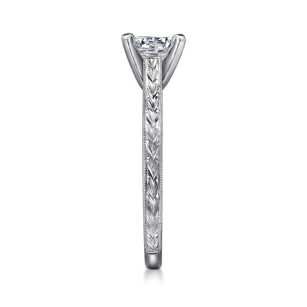 Alma - Vintage Inspired 14K White Gold Round Solitaire Semi-Mount Ring
