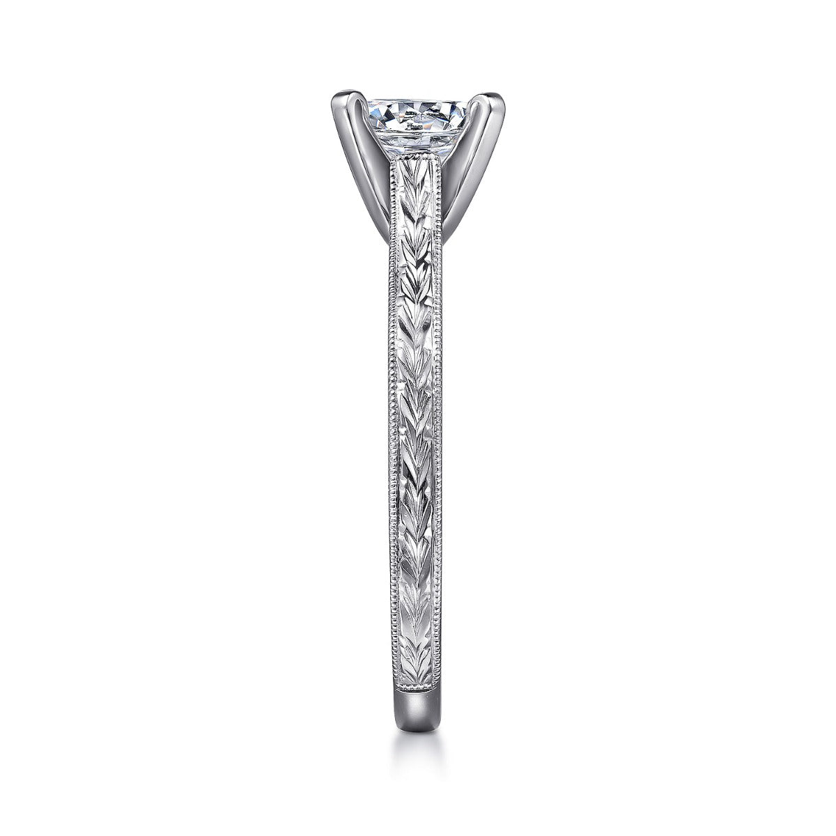 Alma - Vintage Inspired 14K White Gold Round Solitaire Semi-Mount Ring