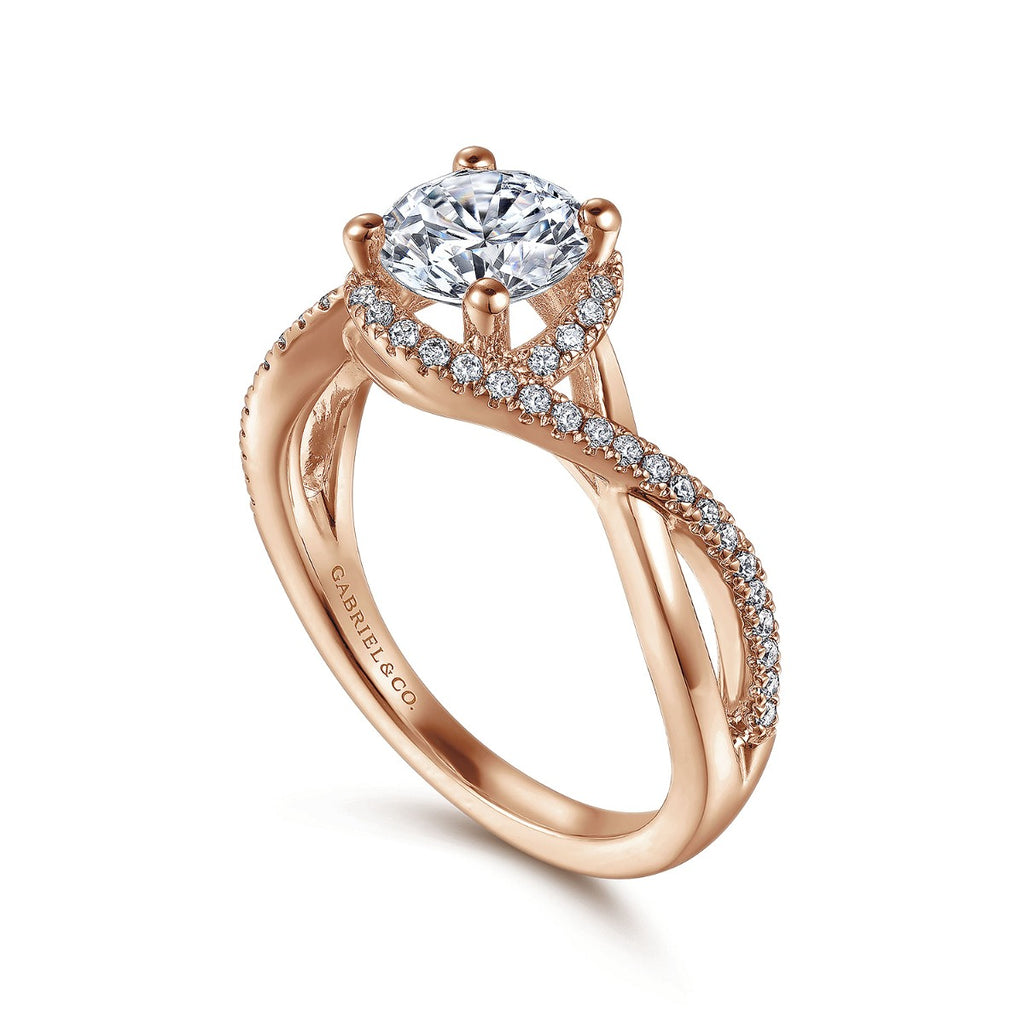 Courtney - 14K Rose Gold Round Halo Semi-Mount Ring