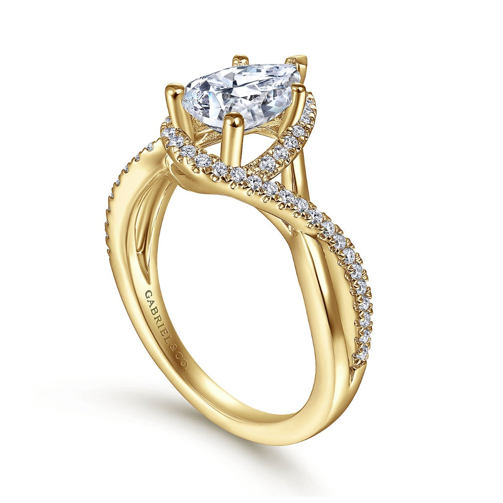 Courtney - 14K Yellow Gold Pear Shape Halo Semi Mount Engagement Ring