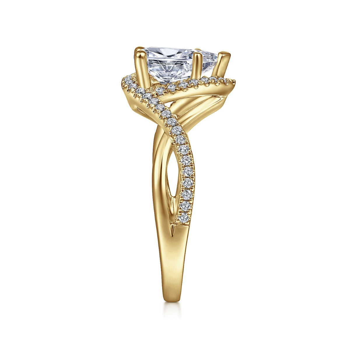 Courtney - 14K Yellow Gold Pear Shape Halo Semi Mount Engagement Ring