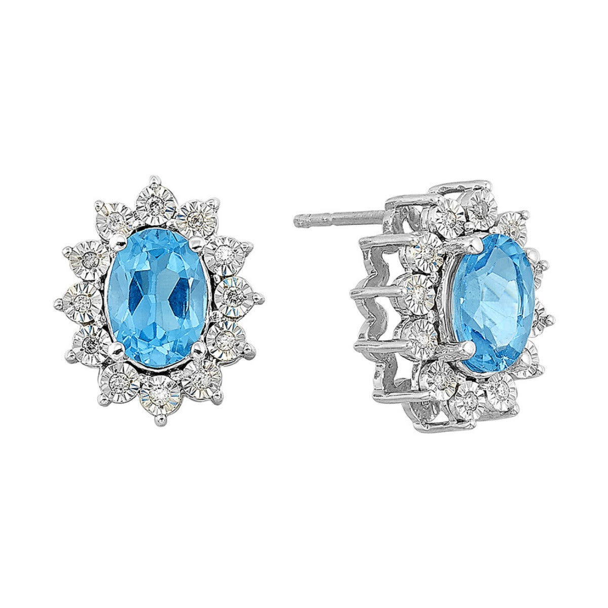 Caelina Sterling Silver Blue Topaz and Diamond Earrings