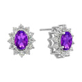 Silver Amethyst and Diamond Halo Stud Earrings