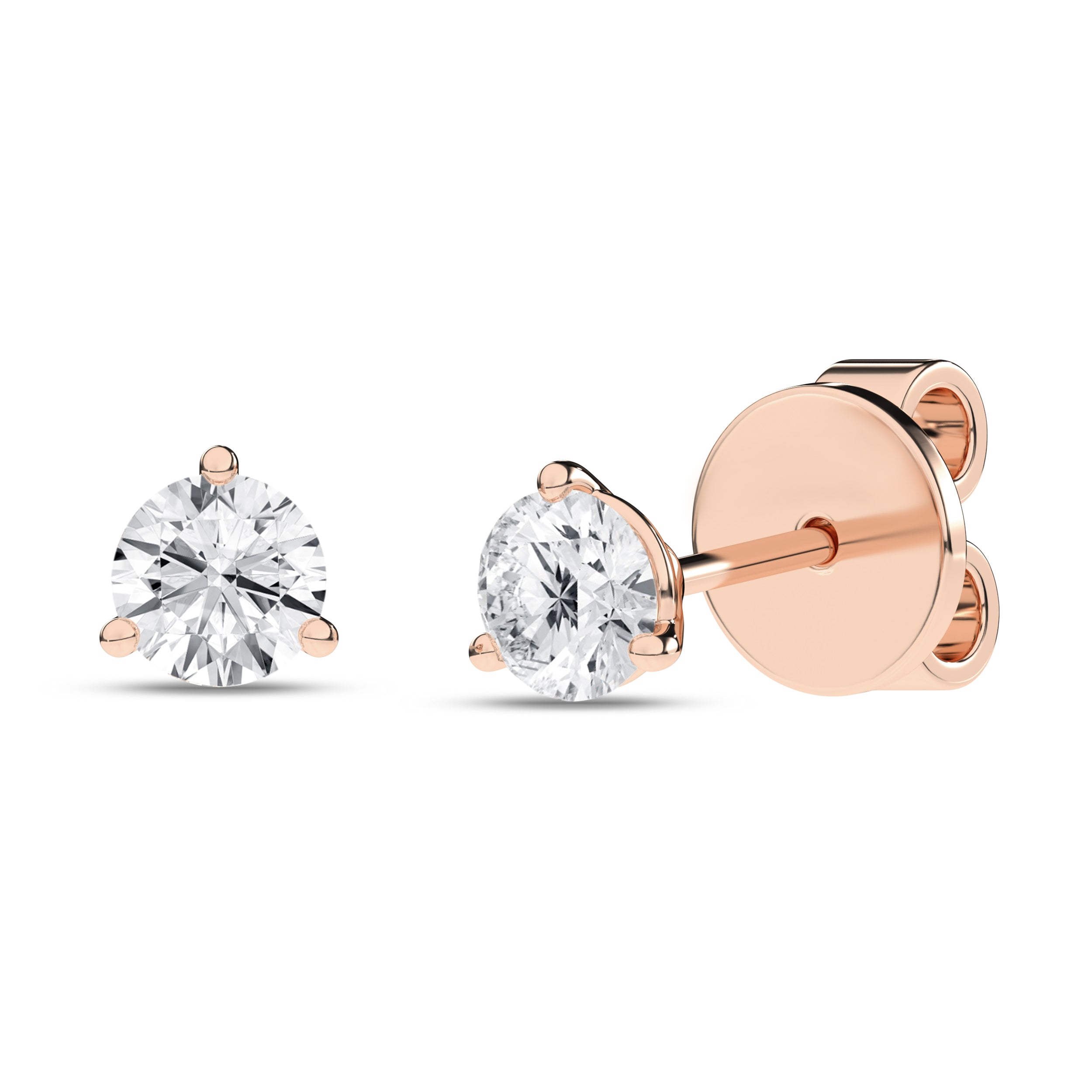 3-Prong Martini Solitaire Stud Earrings (Round)