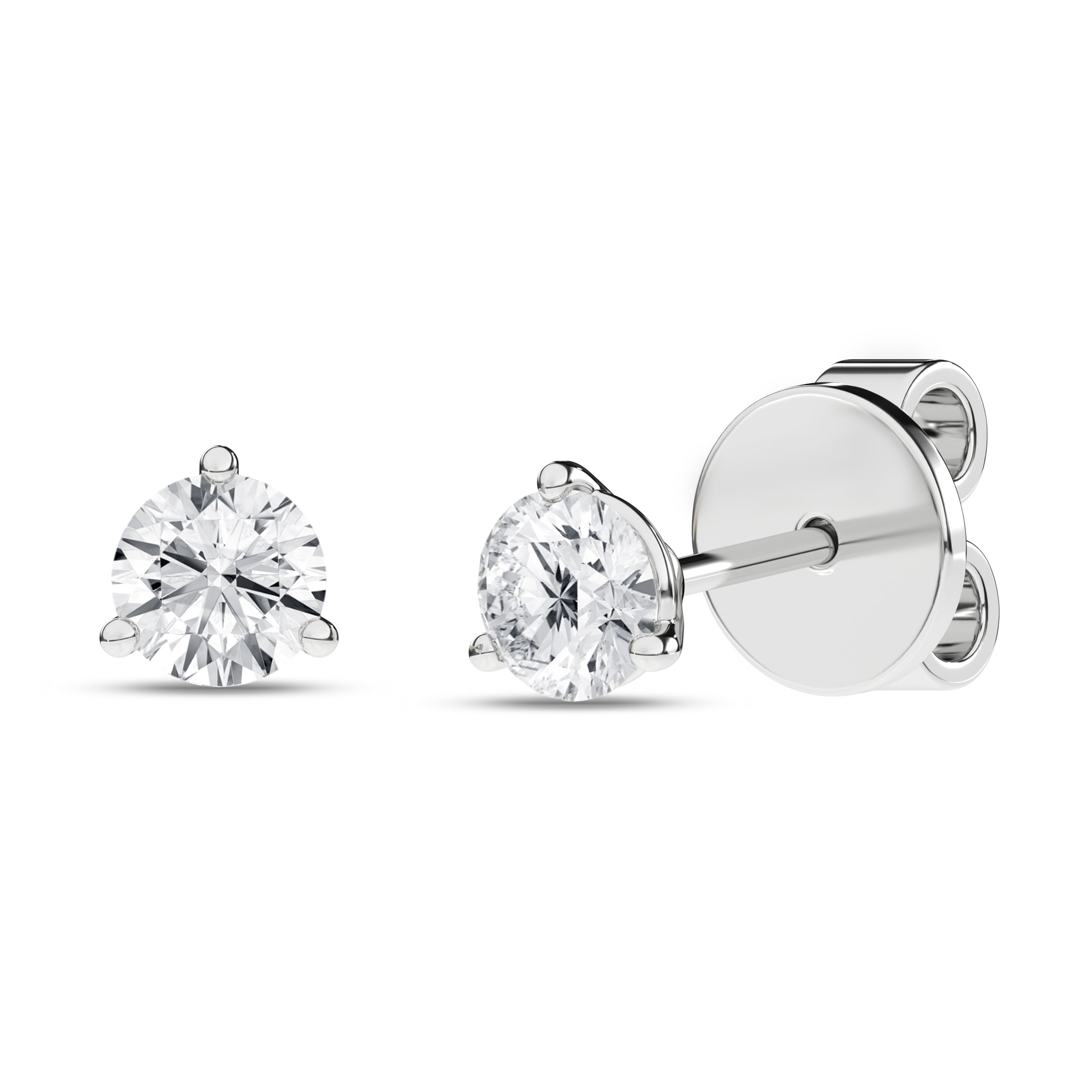 3-Prong Martini Solitaire Stud Earrings (Round)