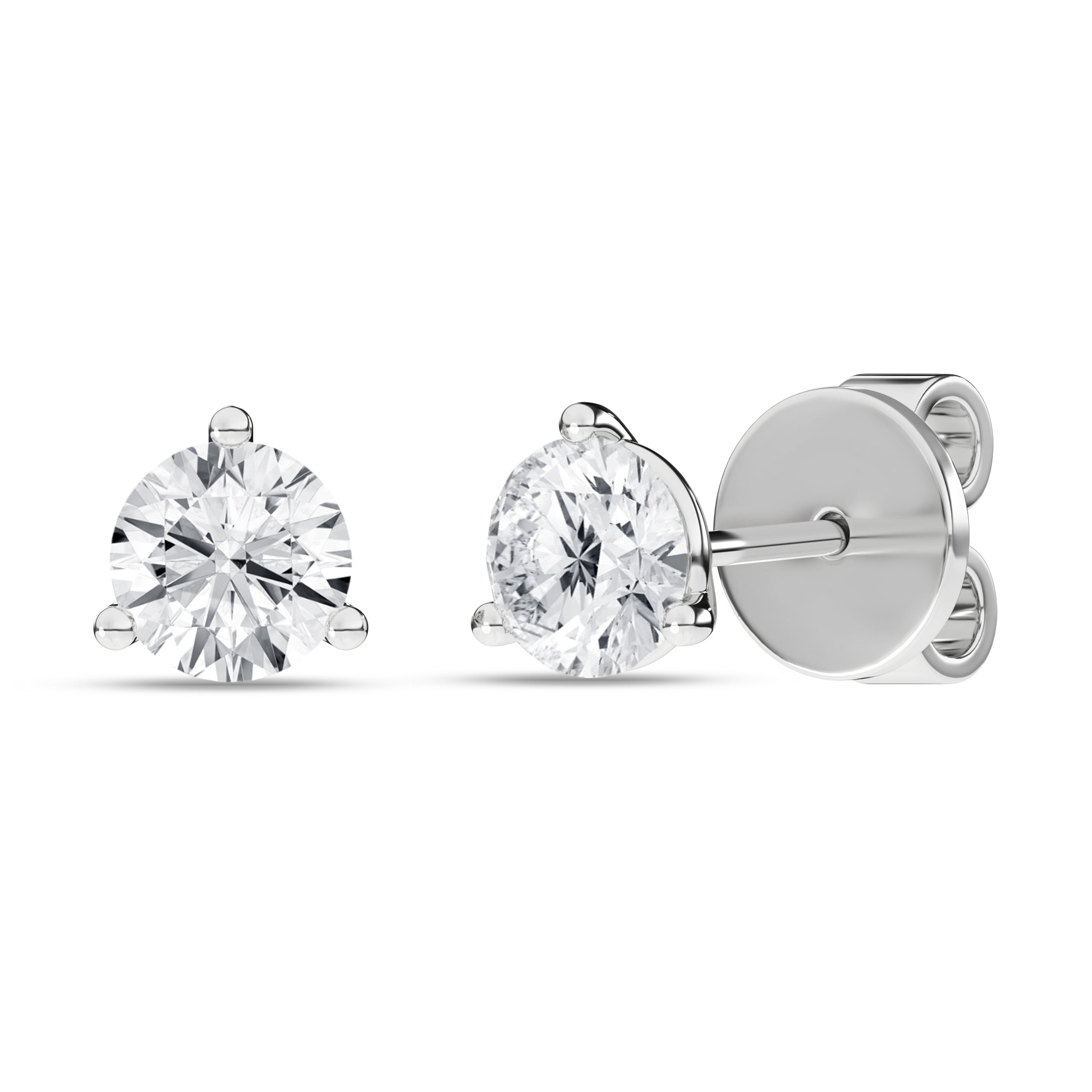 3-Prong Martini Solitaire Stud Earrings (Round)