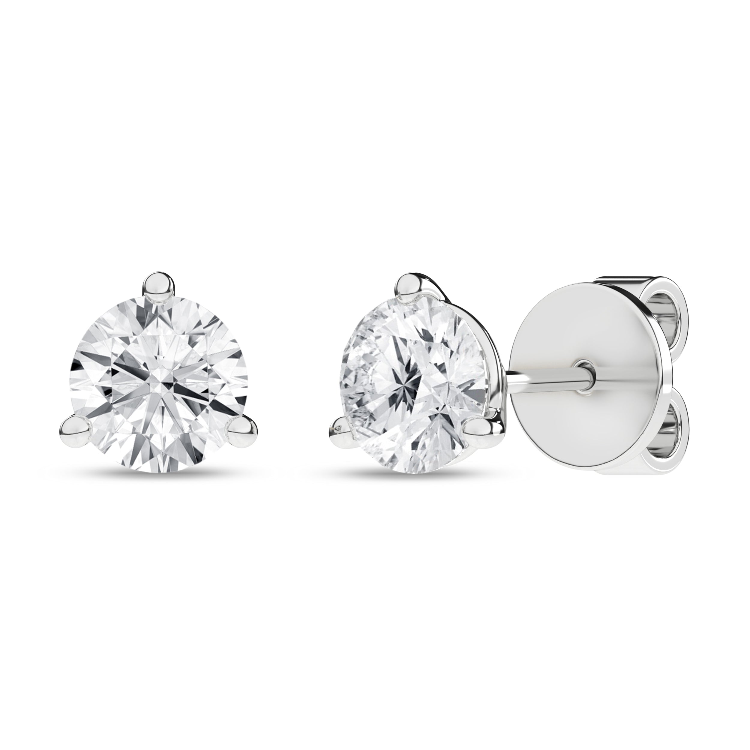 3-Prong Martini Solitaire Stud Earrings (Round)