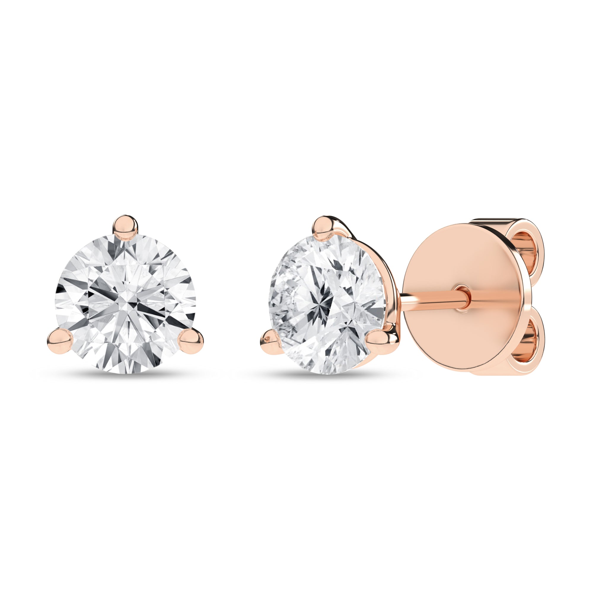 3-Prong Martini Solitaire Stud Earrings (Round)
