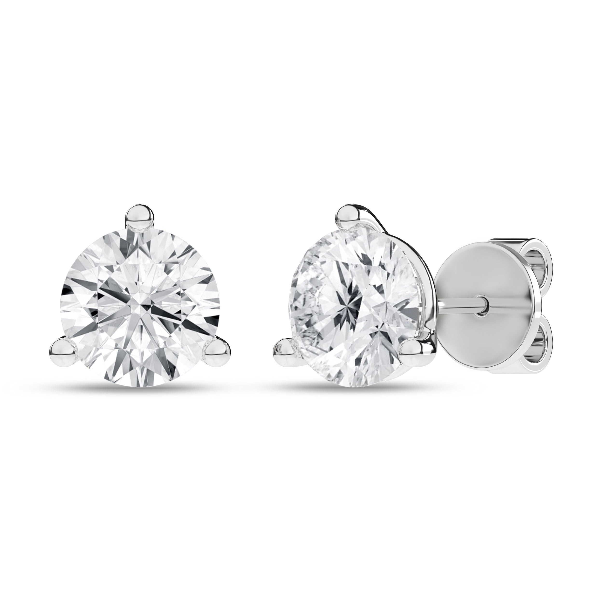 3-Prong Martini Solitaire Stud Earrings (Round)