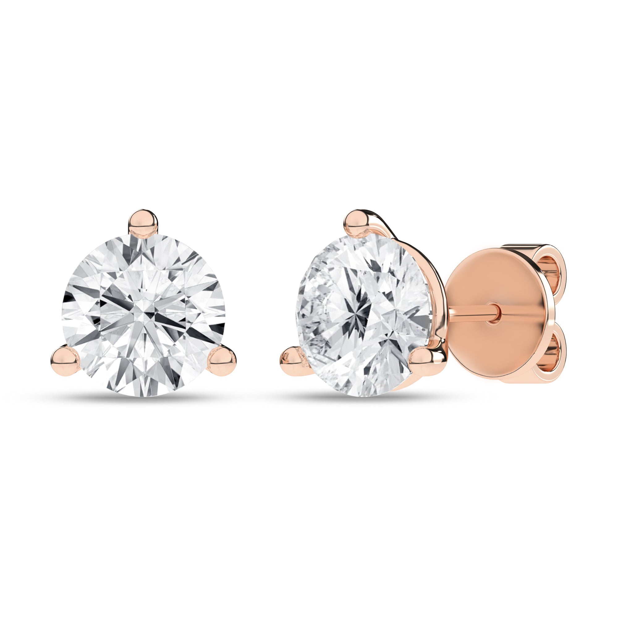 3-Prong Martini Solitaire Stud Earrings (Round)