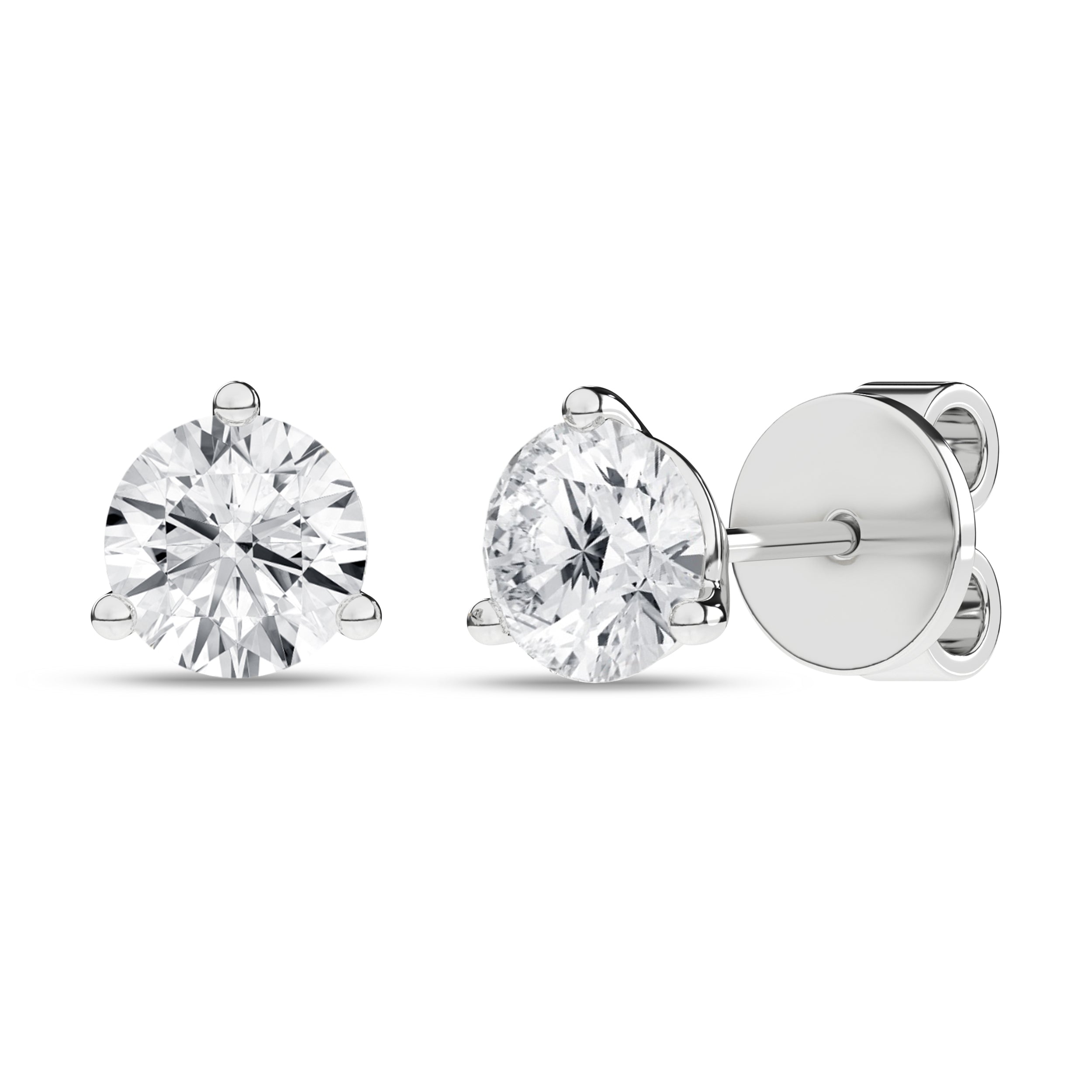 3-Prong Martini Solitaire Stud Earrings (Round)