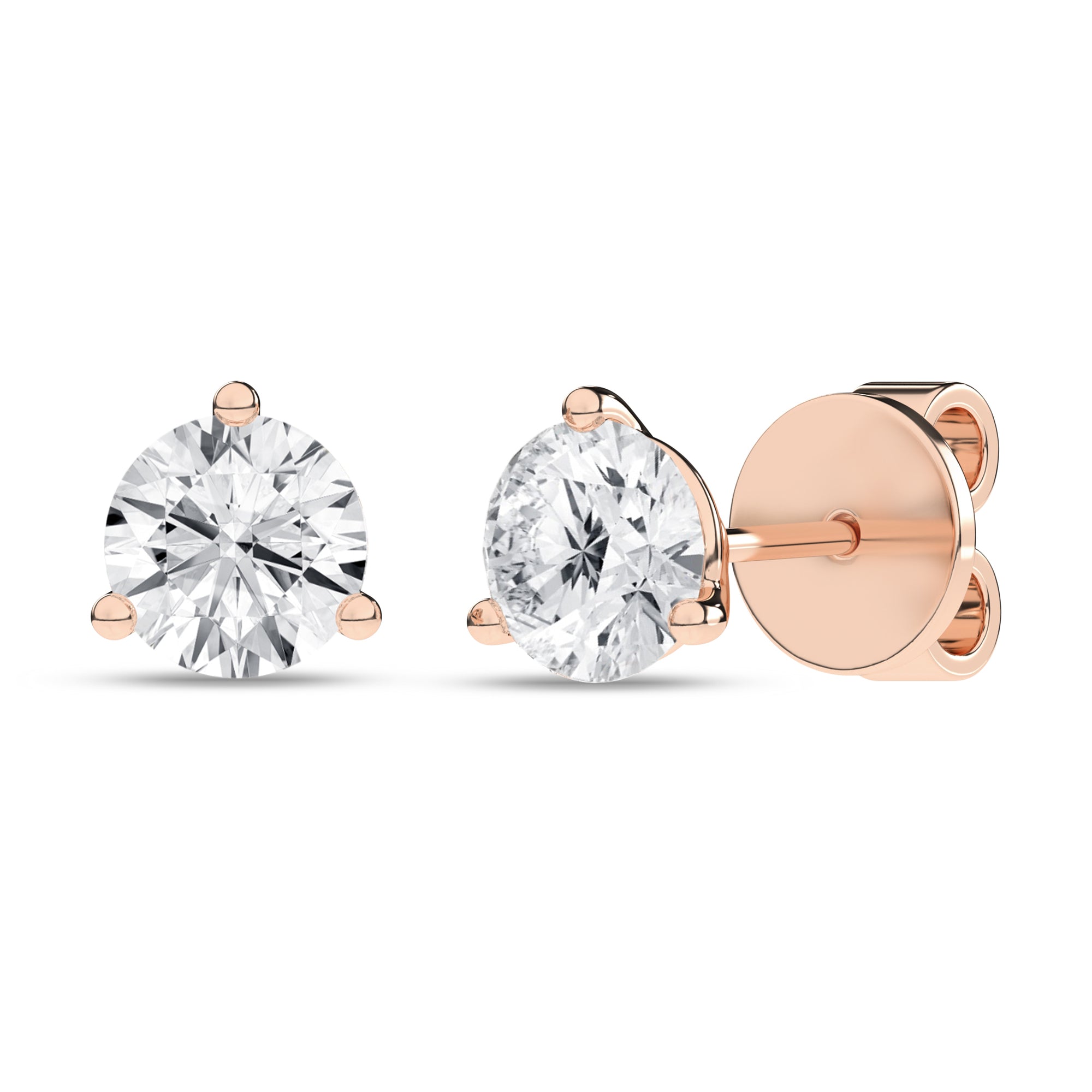 3-Prong Martini Solitaire Stud Earrings (Round)