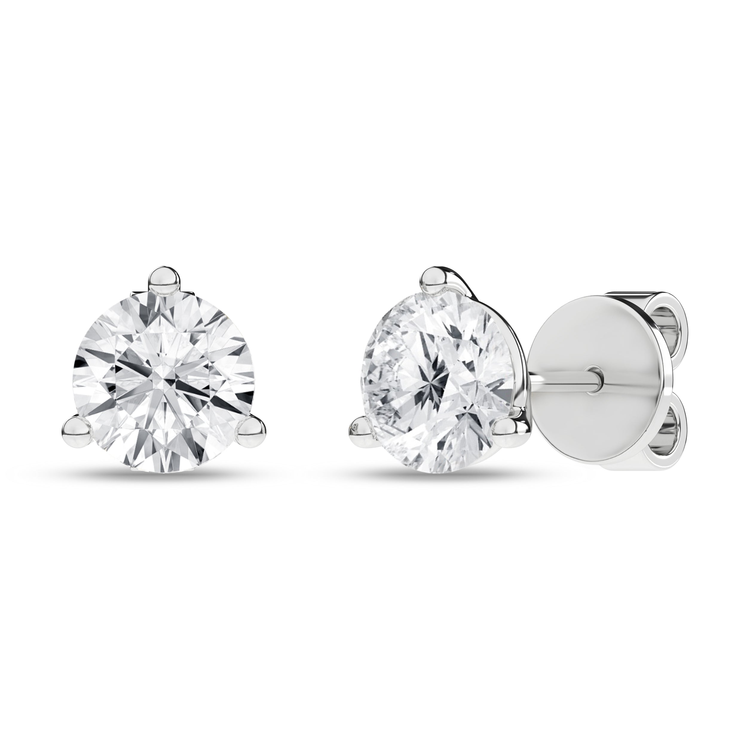 3-Prong Martini Solitaire Stud Earrings (Round)