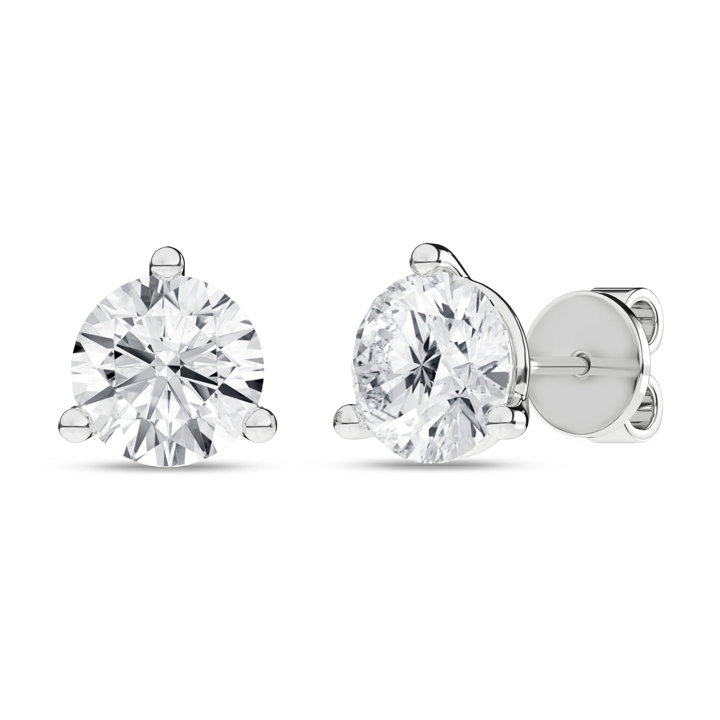3-Prong Martini Solitaire Stud Earrings (Round)