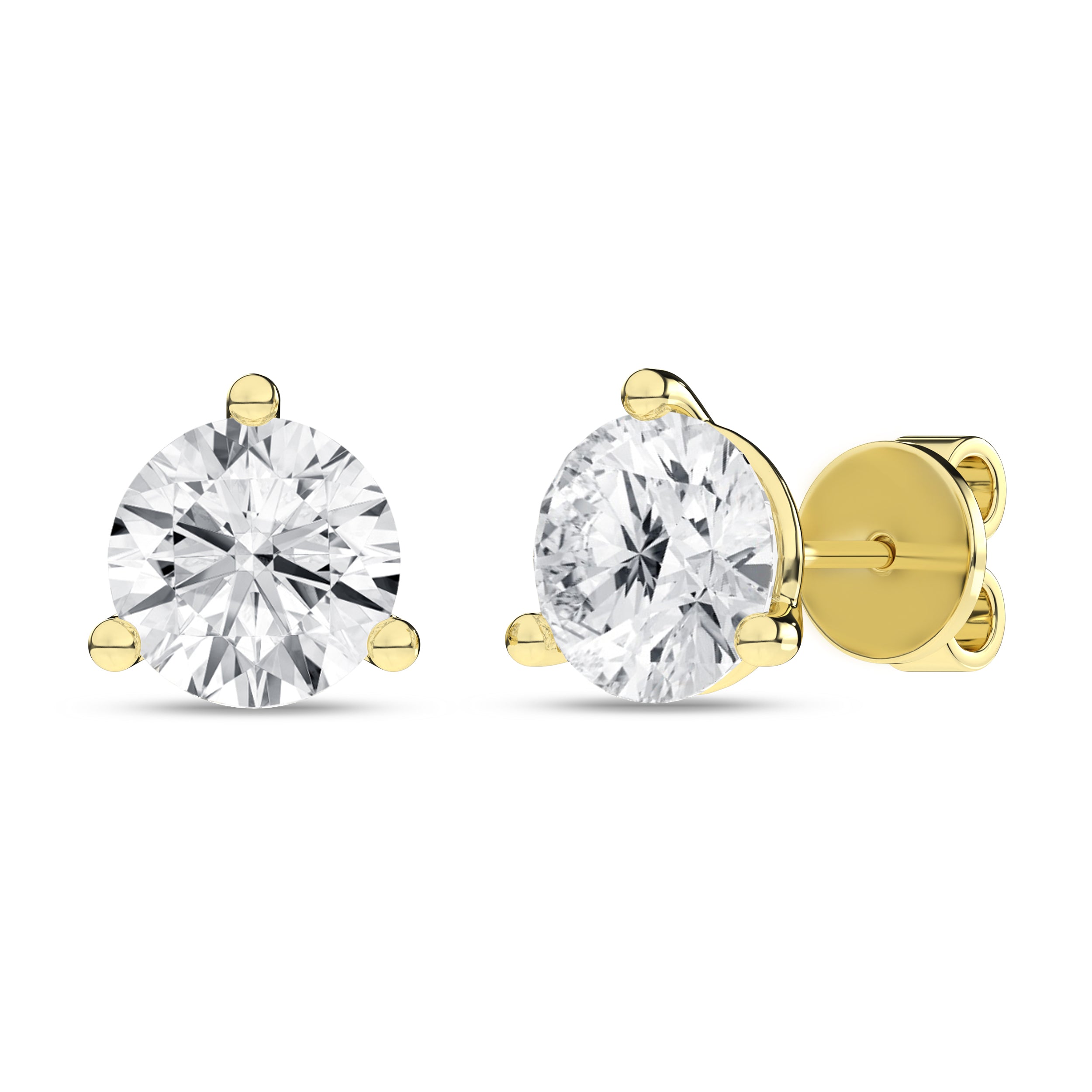 3-Prong Martini Solitaire Stud Earrings (Round)