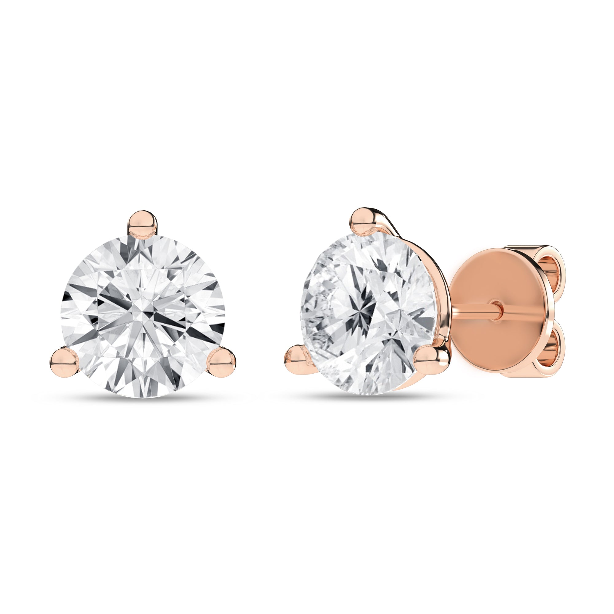 3-Prong Martini Solitaire Stud Earrings (Round)