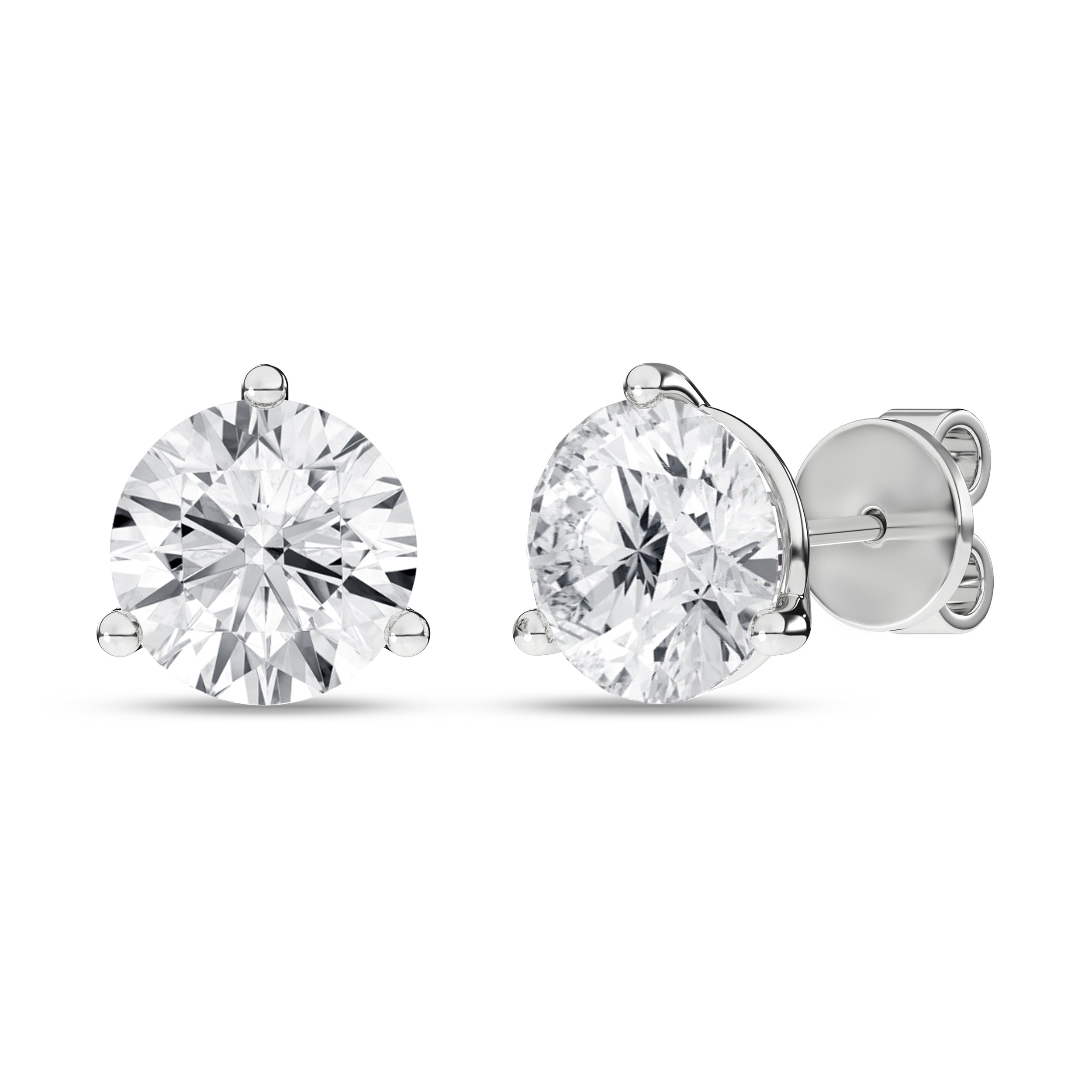 3-Prong Martini Solitaire Stud Earrings (Round)