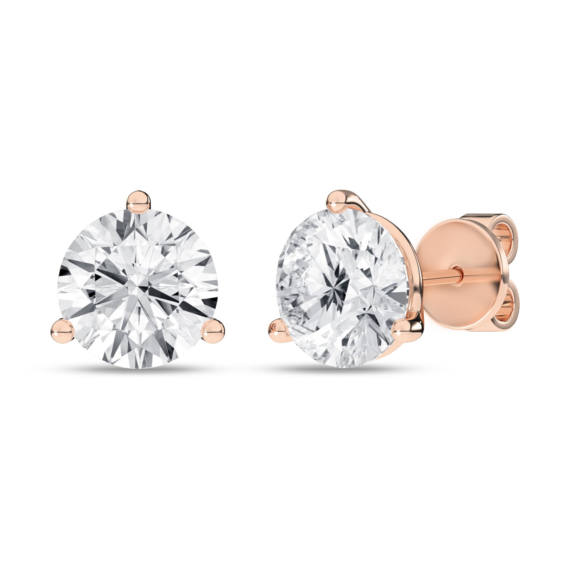 3-Prong Martini Solitaire Stud Earrings (Round)
