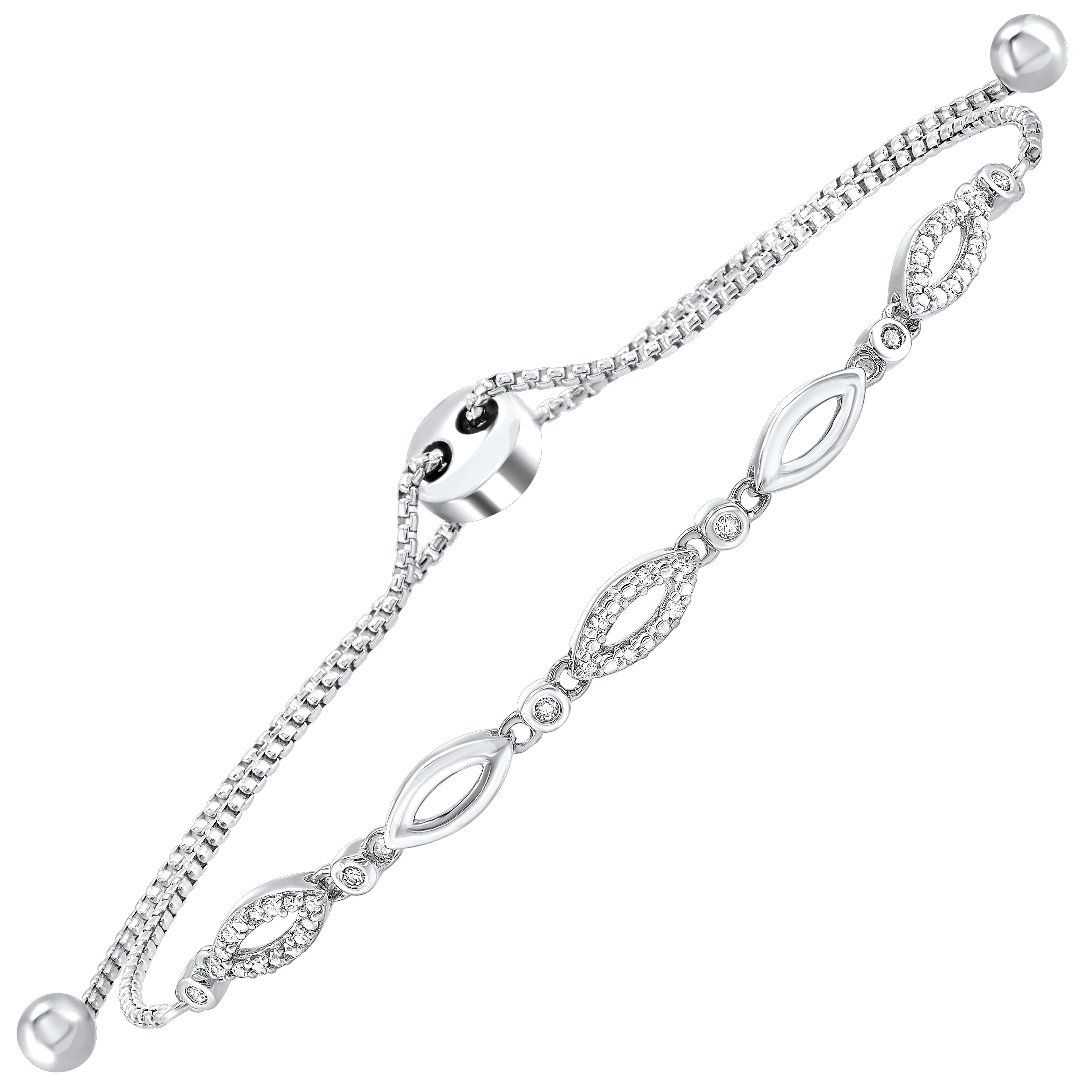 Front View Diamond Marquise Teardrop Pattern Bolo Bracelet- Adjustable
