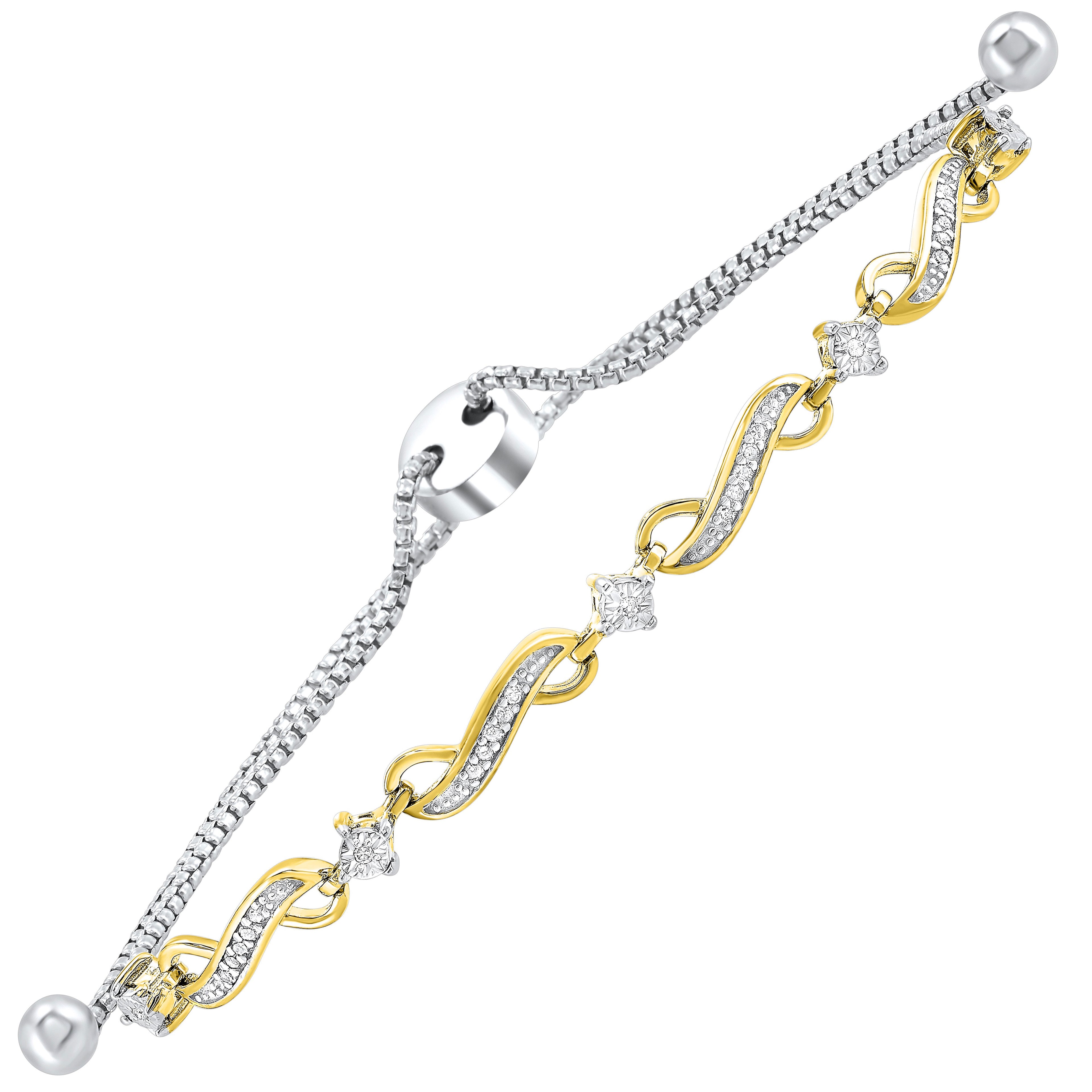 Front View Diamond Vintage Style Solitaire Bolo Bracelet- Adjustable