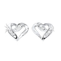 Front View Diamond Open Ribbon Heart Stud Earrings
