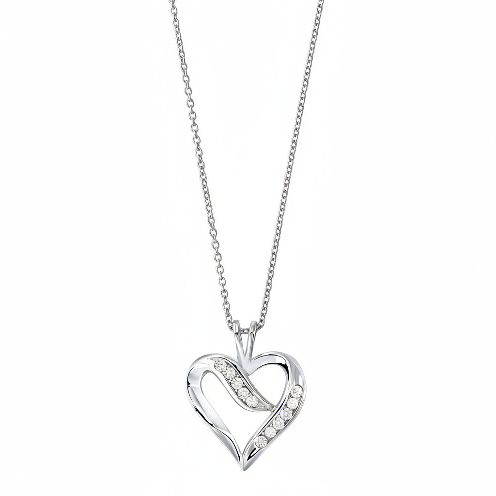 Front View Diamond Open Ribbon Heart Pendant