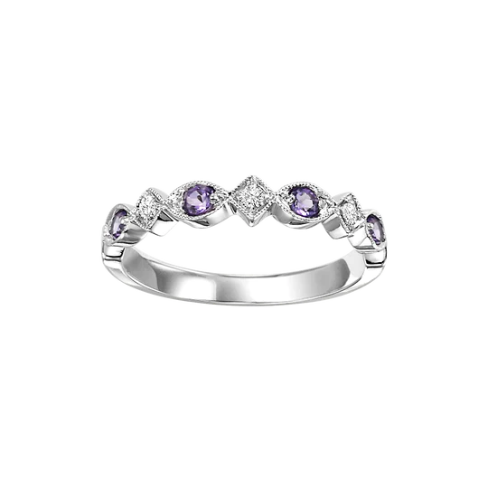 10K White Gold Mix Prong Amethyst Band