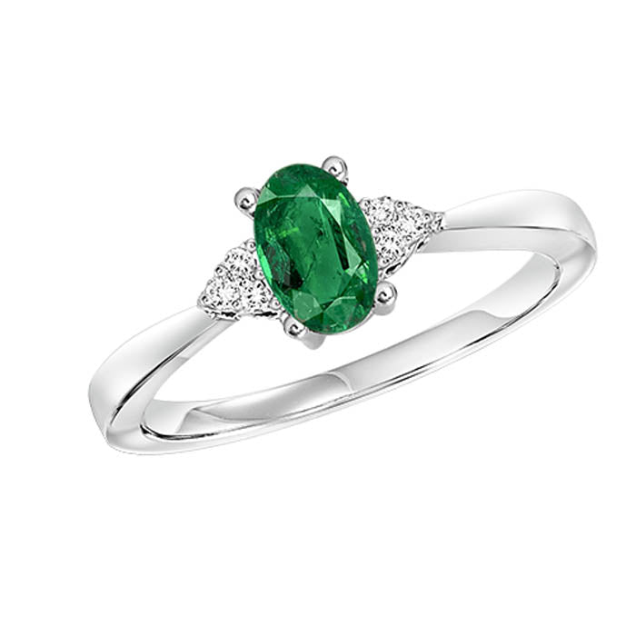 10K WHITE GOLD DIAMOND 1/25CTW AND EMERALD 1/2CT LADIES RING