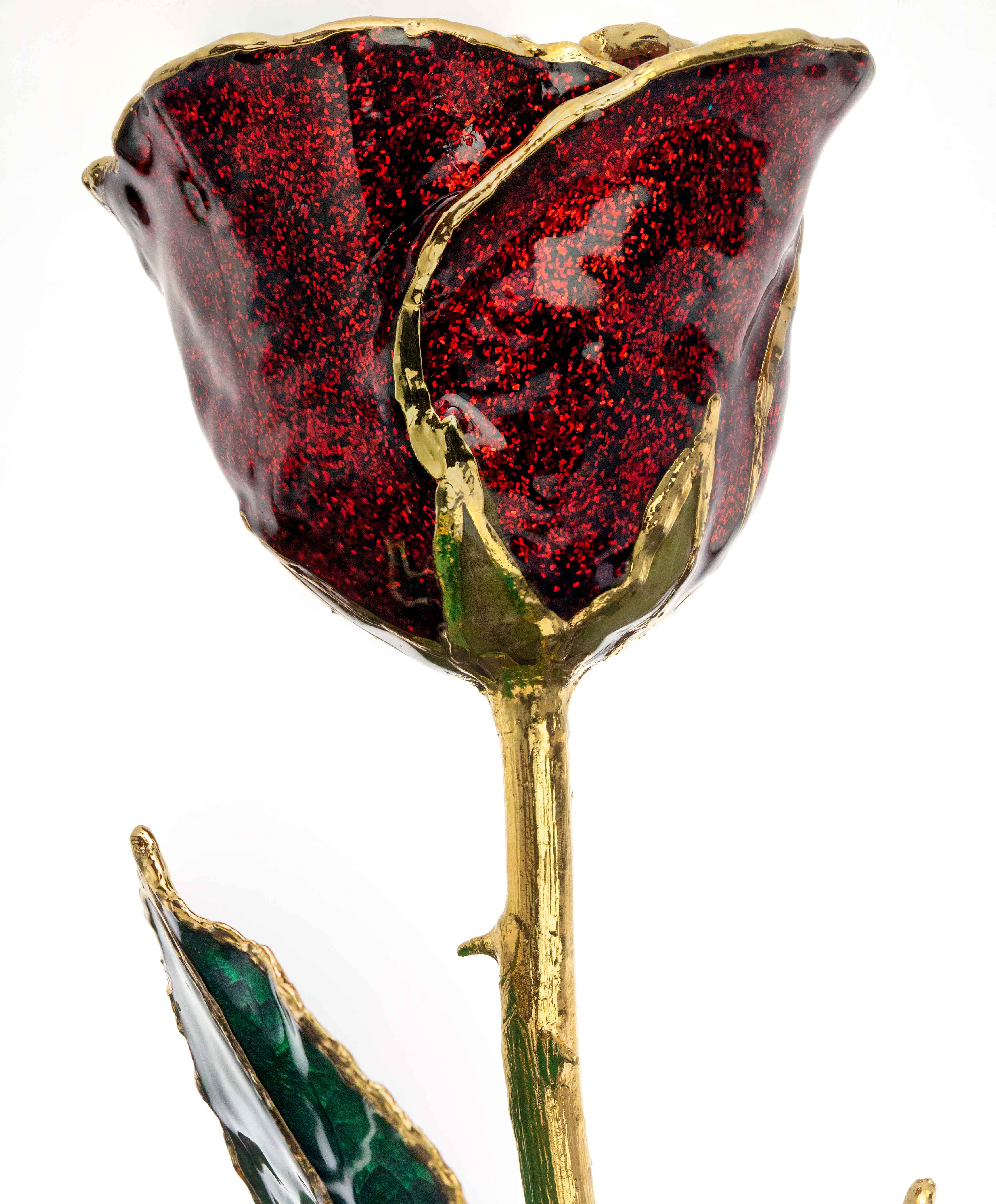 Ruby Red Sparkly 24k Gold Dipped Rose