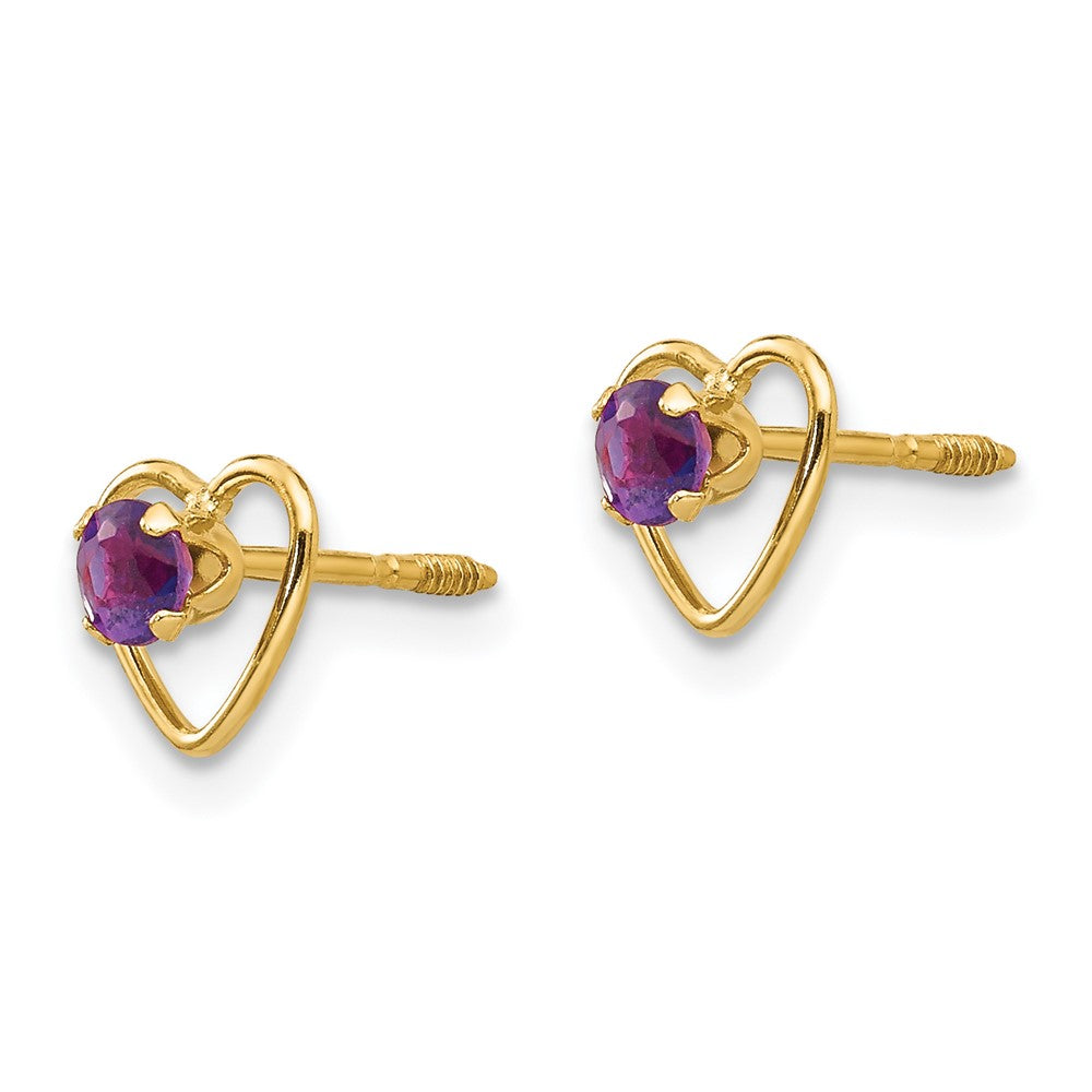 Minnie Pop 14k Madi K 3mm Genuine Amethyst Birthstone Heart Earrings