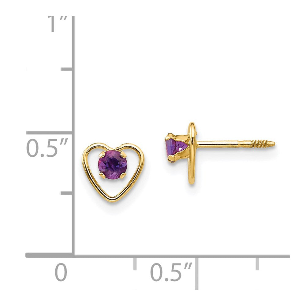 Minnie Pop 14k Madi K 3mm Genuine Amethyst Birthstone Heart Earrings