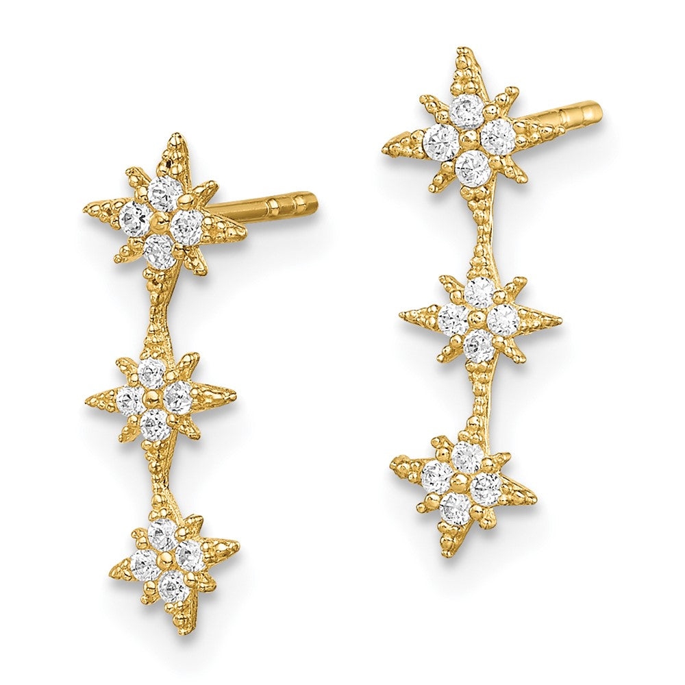 Star 14k Madi K CZ Star Drop Bar Dangle Post Earrings