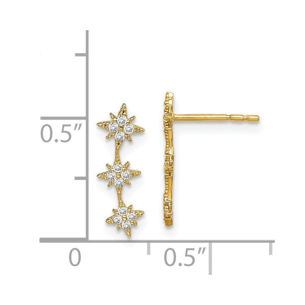 Star 14k Madi K CZ Star Drop Bar Dangle Post Earrings