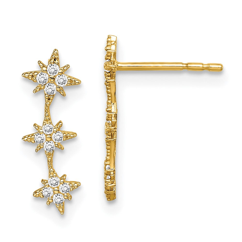 Star 14k Madi K CZ Star Drop Bar Dangle Post Earrings
