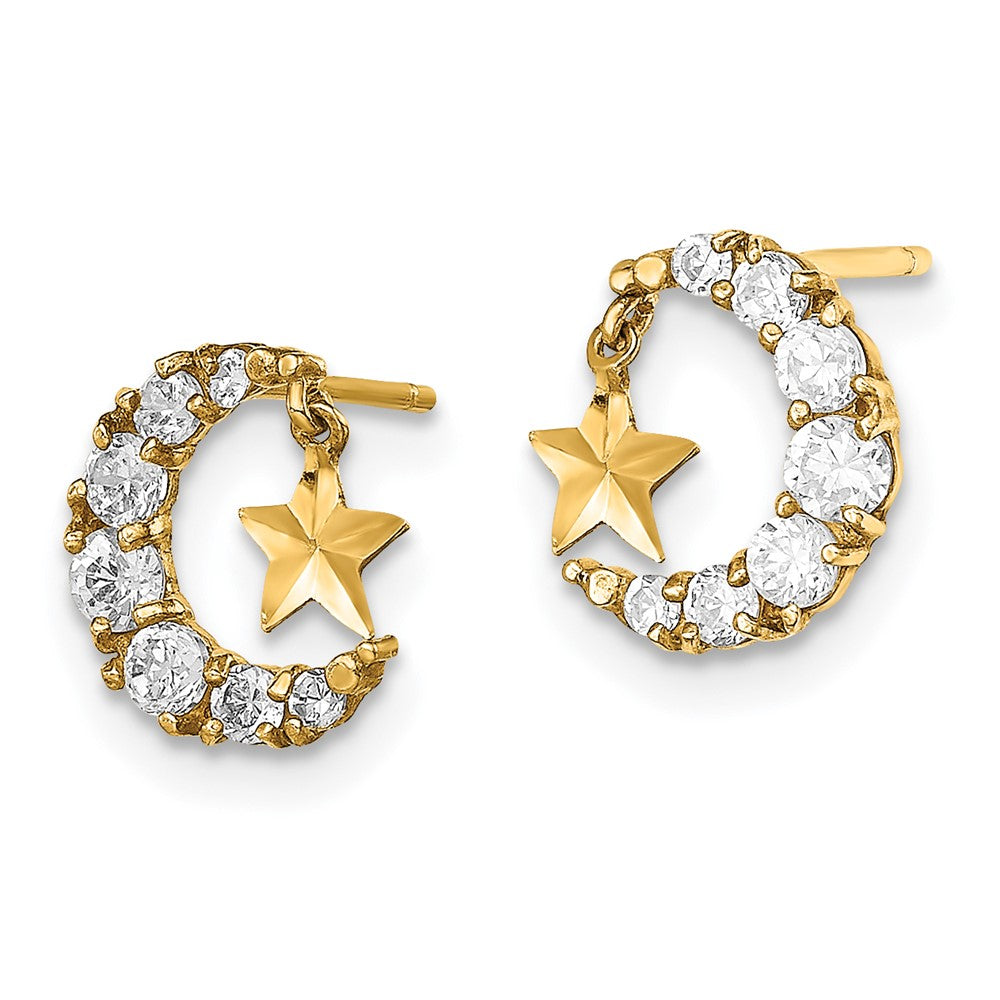 Turtle Nest 14k Madi K CZ Crescent Moon with D/C Star Dangle Post Earrings