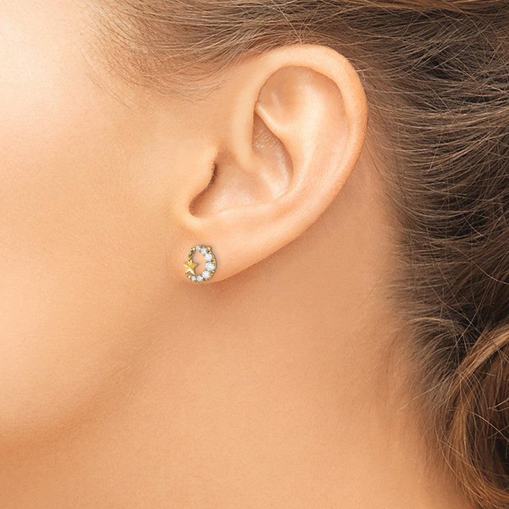 Turtle Nest 14k Madi K CZ Crescent Moon with D/C Star Dangle Post Earrings