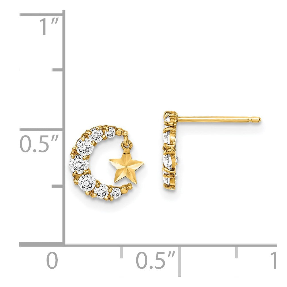 Turtle Nest 14k Madi K CZ Crescent Moon with D/C Star Dangle Post Earrings