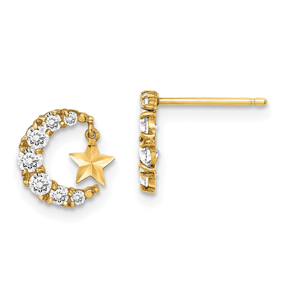 Turtle Nest 14k Madi K CZ Crescent Moon with D/C Star Dangle Post Earrings