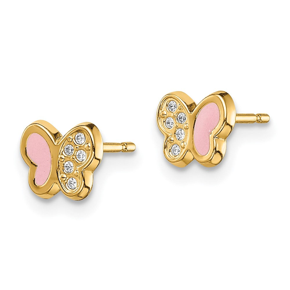 Zippy Nest 14k Madi K CZ Pink Enamel Butterfly Post Earrings