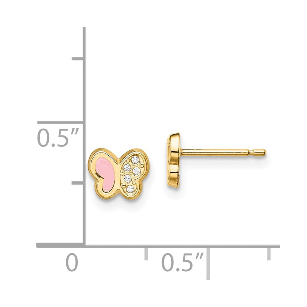 Zippy Nest 14k Madi K CZ Pink Enamel Butterfly Post Earrings