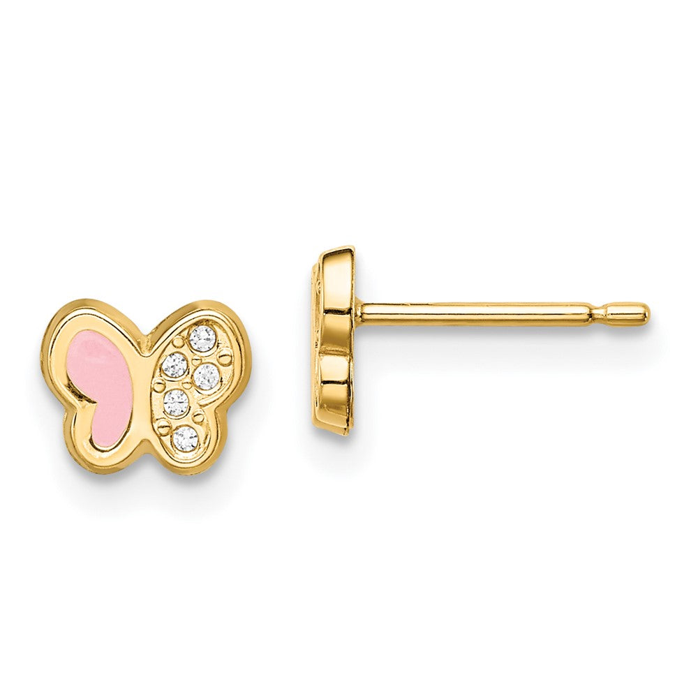 Zippy Nest 14k Madi K CZ Pink Enamel Butterfly Post Earrings