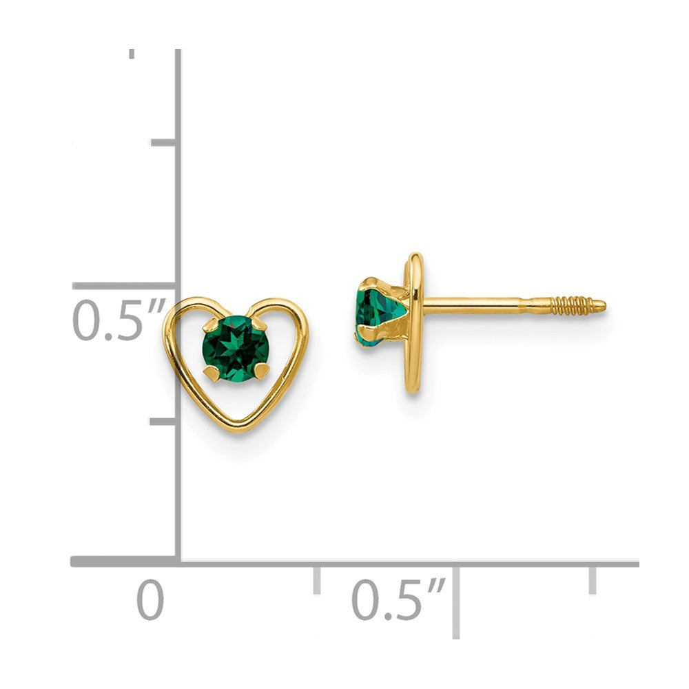 Skippy Pop 14k Madi K 3mm Created Emerald Birthstone Heart Earrings