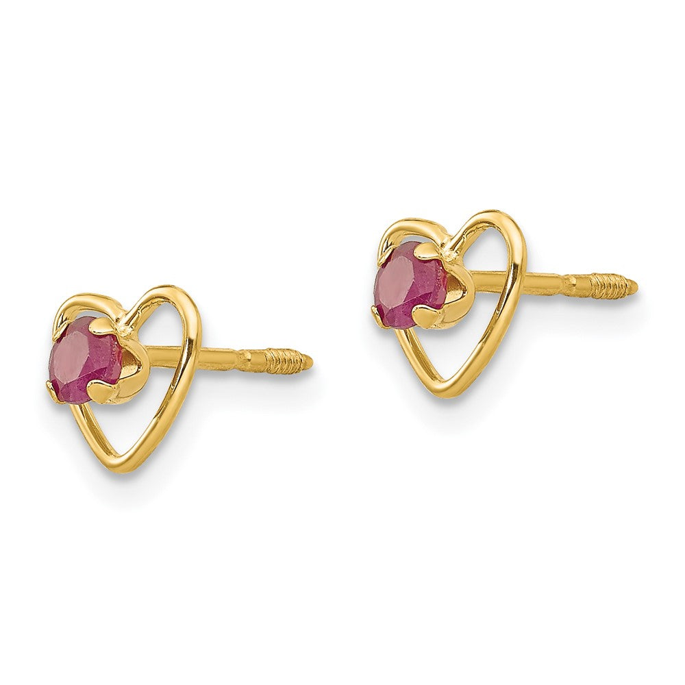 Button Song 14k Madi K 3mm Created Ruby Birthstone Heart Earrings