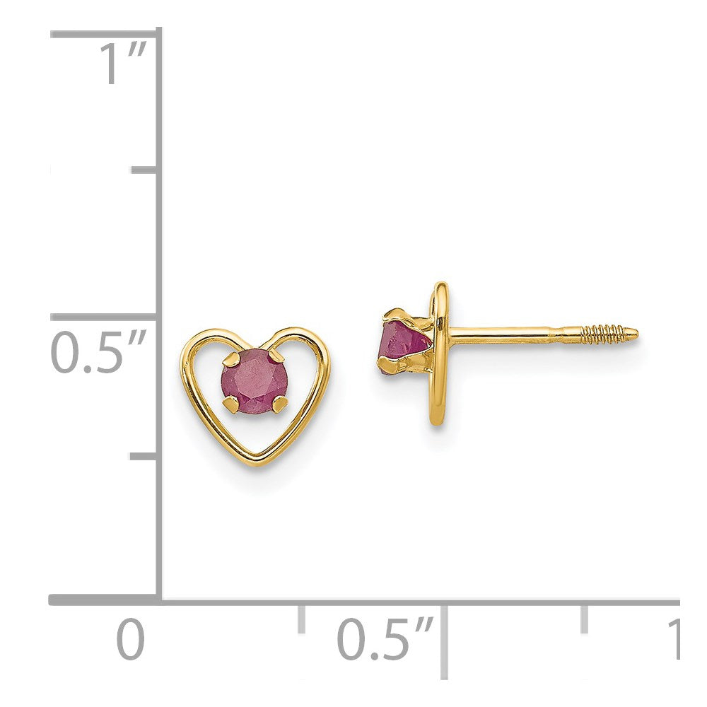 Button Song 14k Madi K 3mm Created Ruby Birthstone Heart Earrings