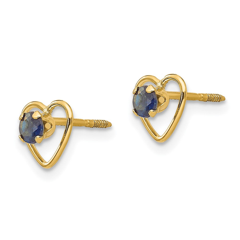 Cherry Bloom 14k Madi K 3mm Created Sapphire Birthstone Heart Earrings